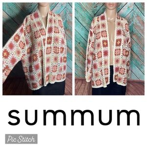 Summum Knit Granny Square Batwing Sleeve Open Cardigan